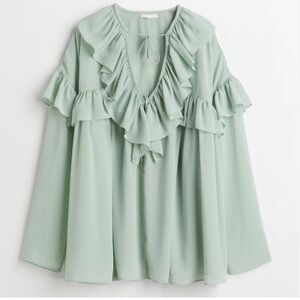 NWT Mint Green H&M Flounce Trimmed Blouse